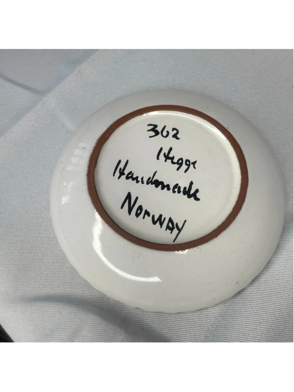 Vintage Mid-Century Modern Hegge Norway Handmade Ceramic Low Bowl / Dish
